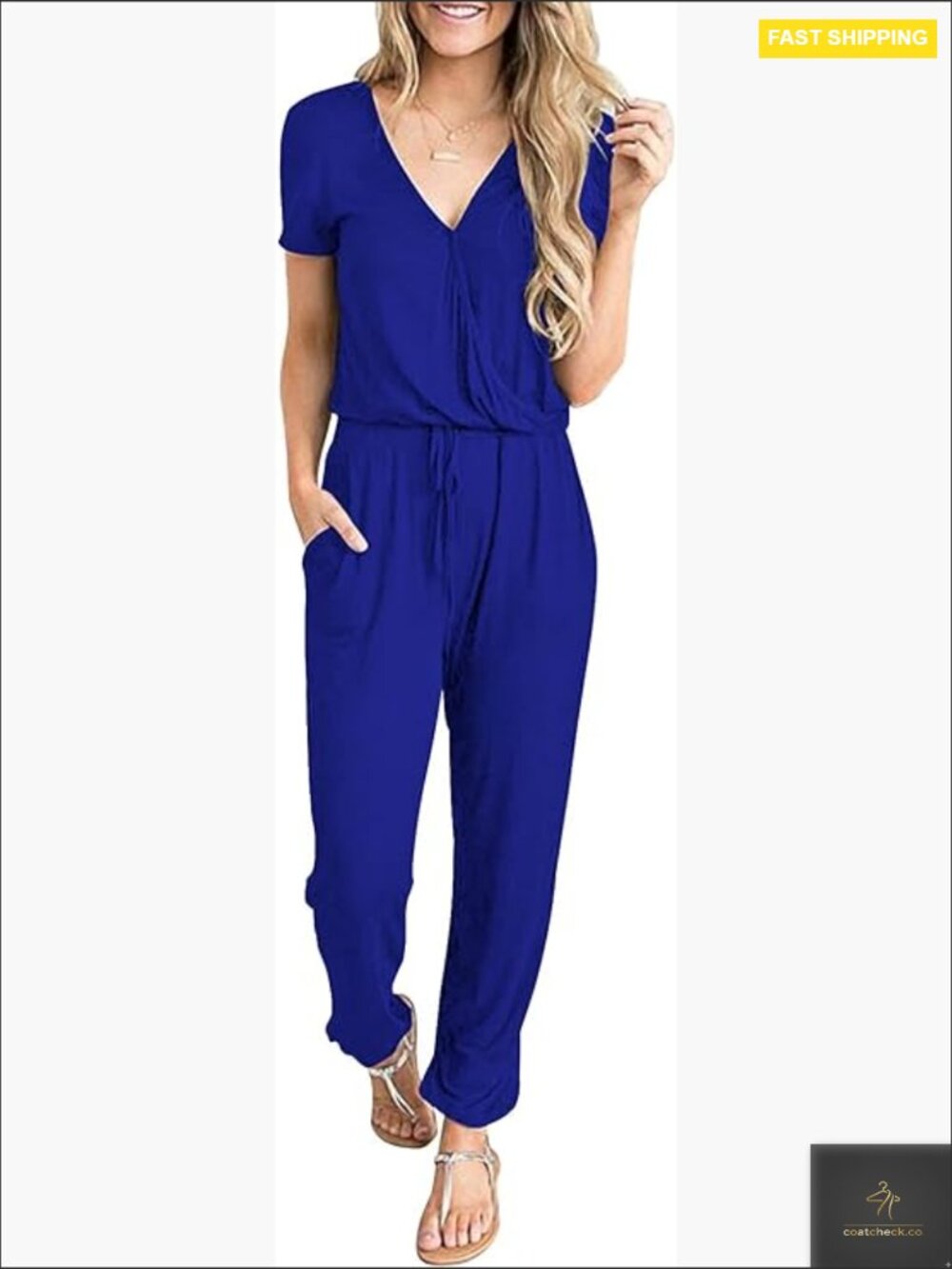 Loose Fit Jumpsuit V-Neck Short Sleeve Casual Chic Travel Romper Summer